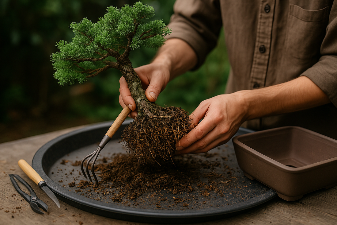 Bonsai beim Umtopfen